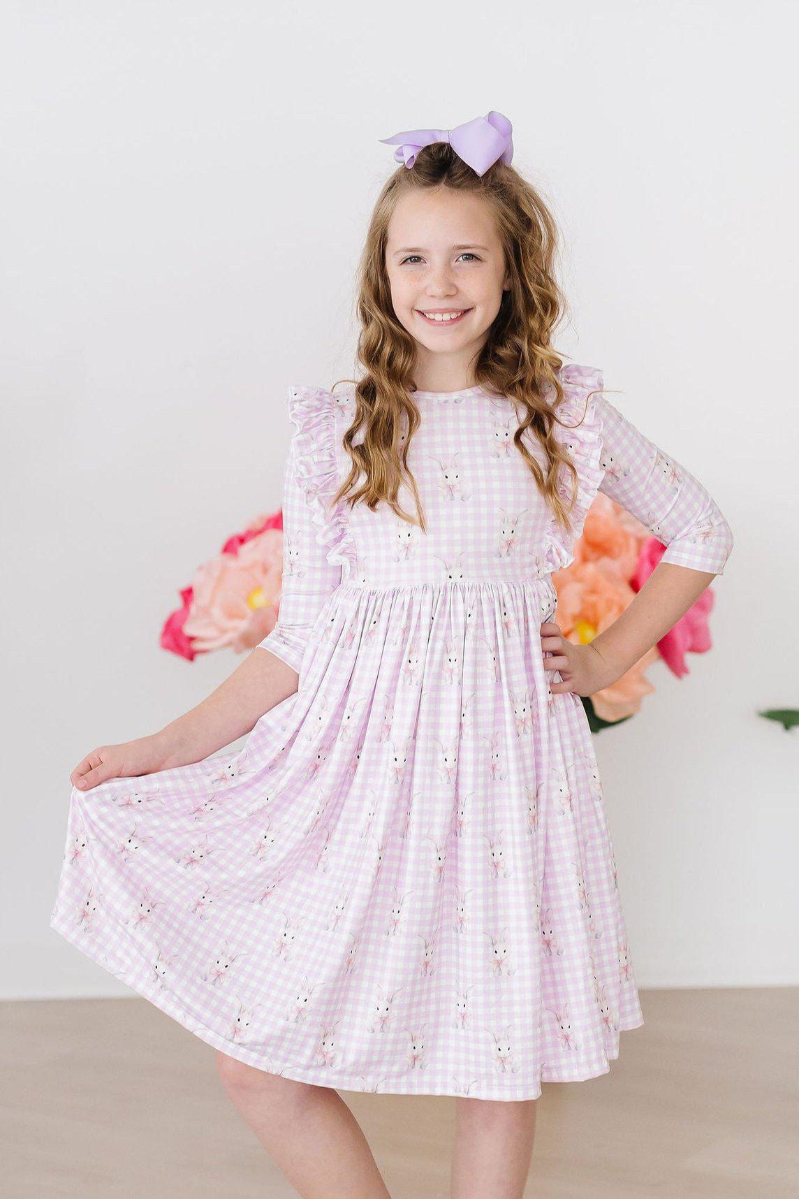 (V) Baby Bunnies 3/4 Sleeve Ruffle Twirl Dress-Mila & Rose ®