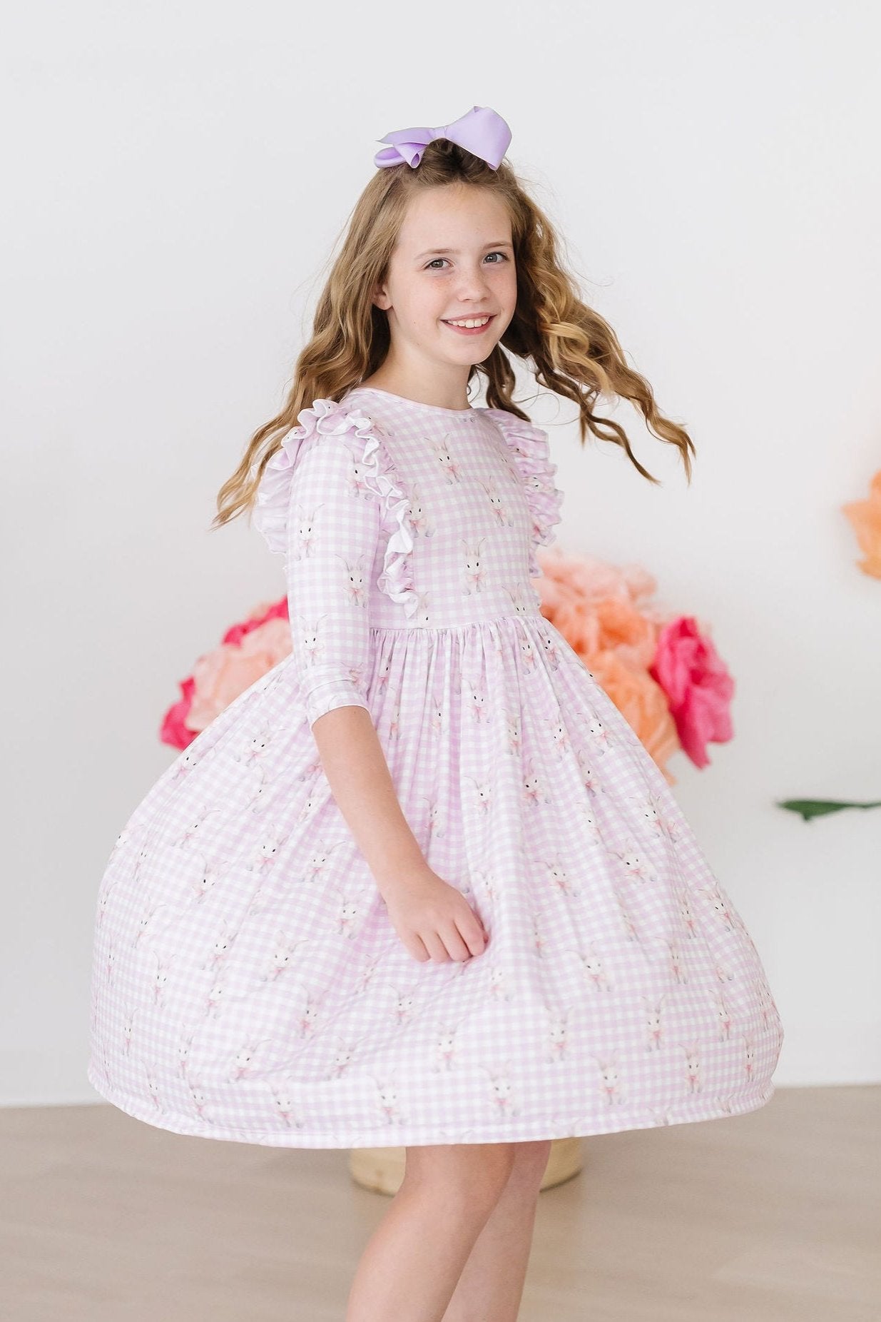 (V) Baby Bunnies 3/4 Sleeve Ruffle Twirl Dress-Mila & Rose ®