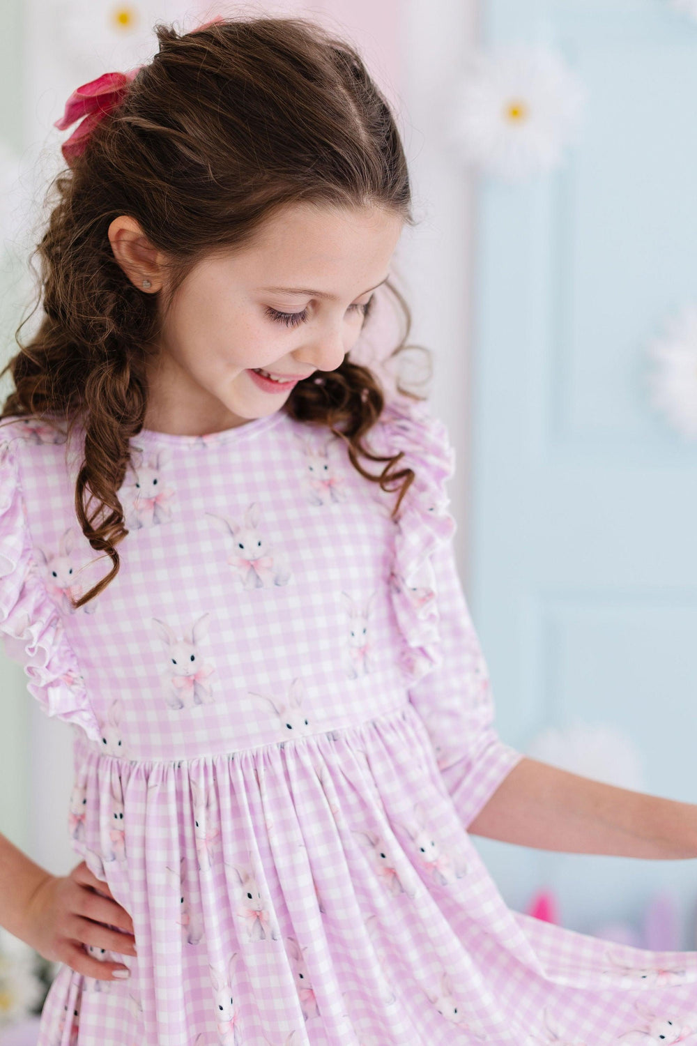 (V) Baby Bunnies 3/4 Sleeve Ruffle Twirl Dress-Mila & Rose ®