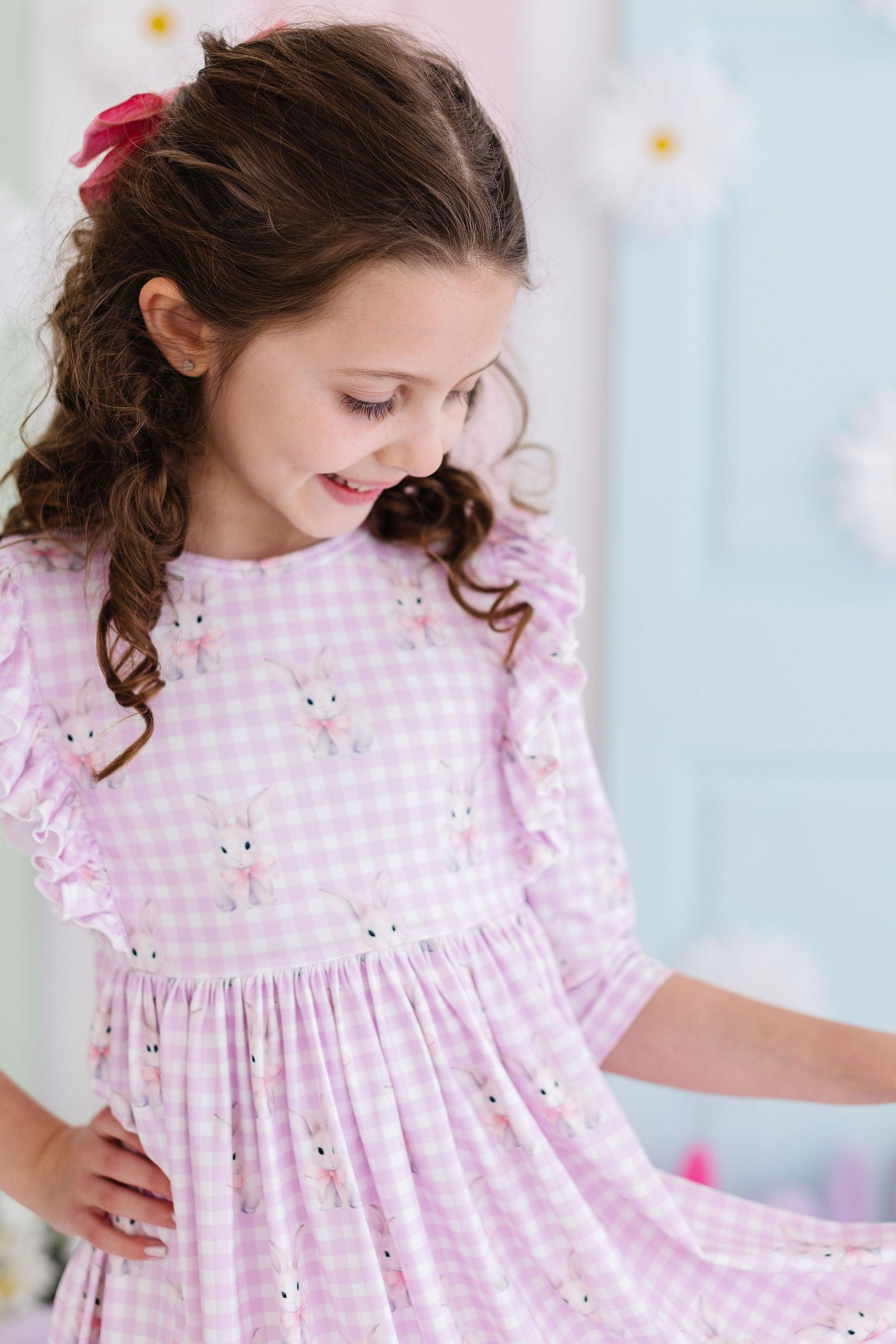 Baby Bunnies 3/4 Sleeve Ruffle Twirl Dress | Mila & Rose Baby Bunnies 3/4 Sleeve Ruffle Twirl Dress | Mila & Rose