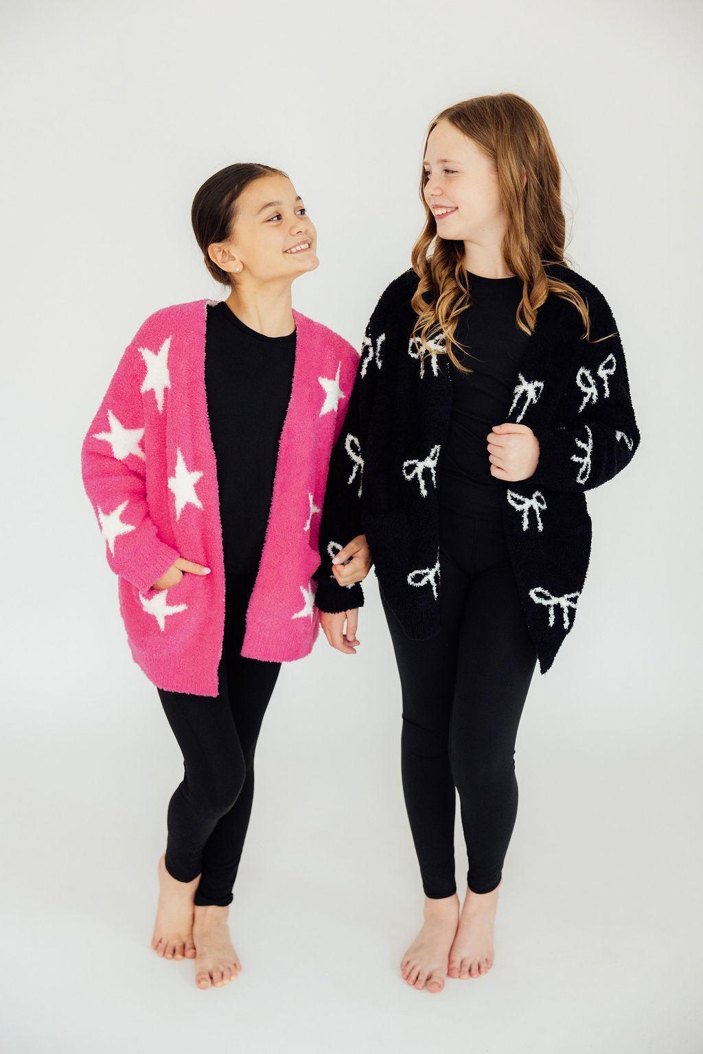 (V) Bright Pink/Coconut Star Cozy Cardigan-Mila & Rose ®