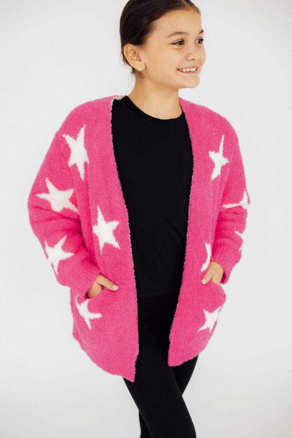 (V) Bright Pink/Coconut Star Cozy Cardigan-Mila & Rose ®