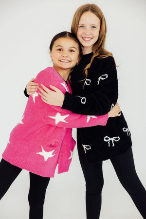 (V) Bright Pink/Coconut Star Cozy Cardigan-Mila & Rose ®