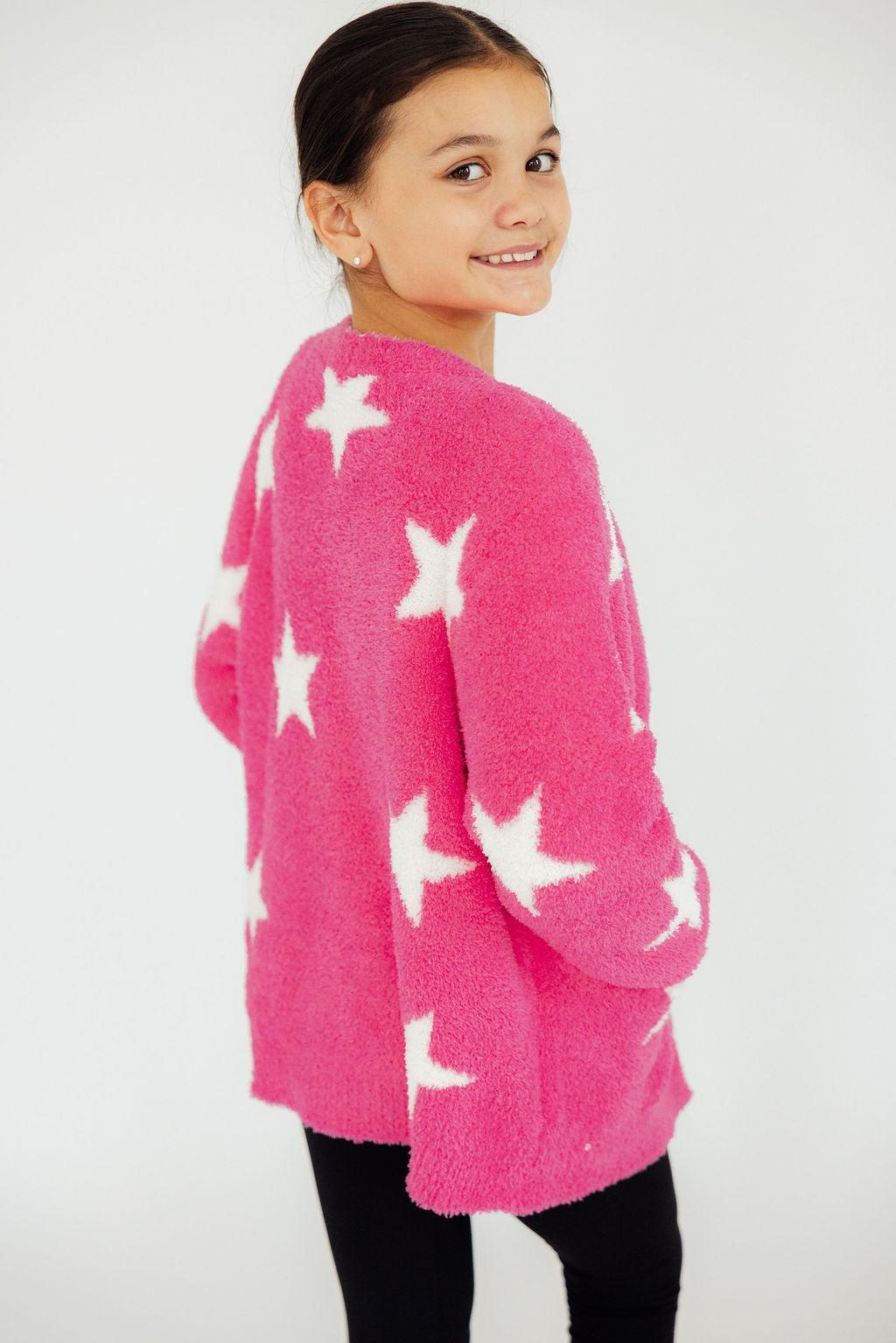 (V) Bright Pink/Coconut Star Cozy Cardigan-Mila & Rose ®