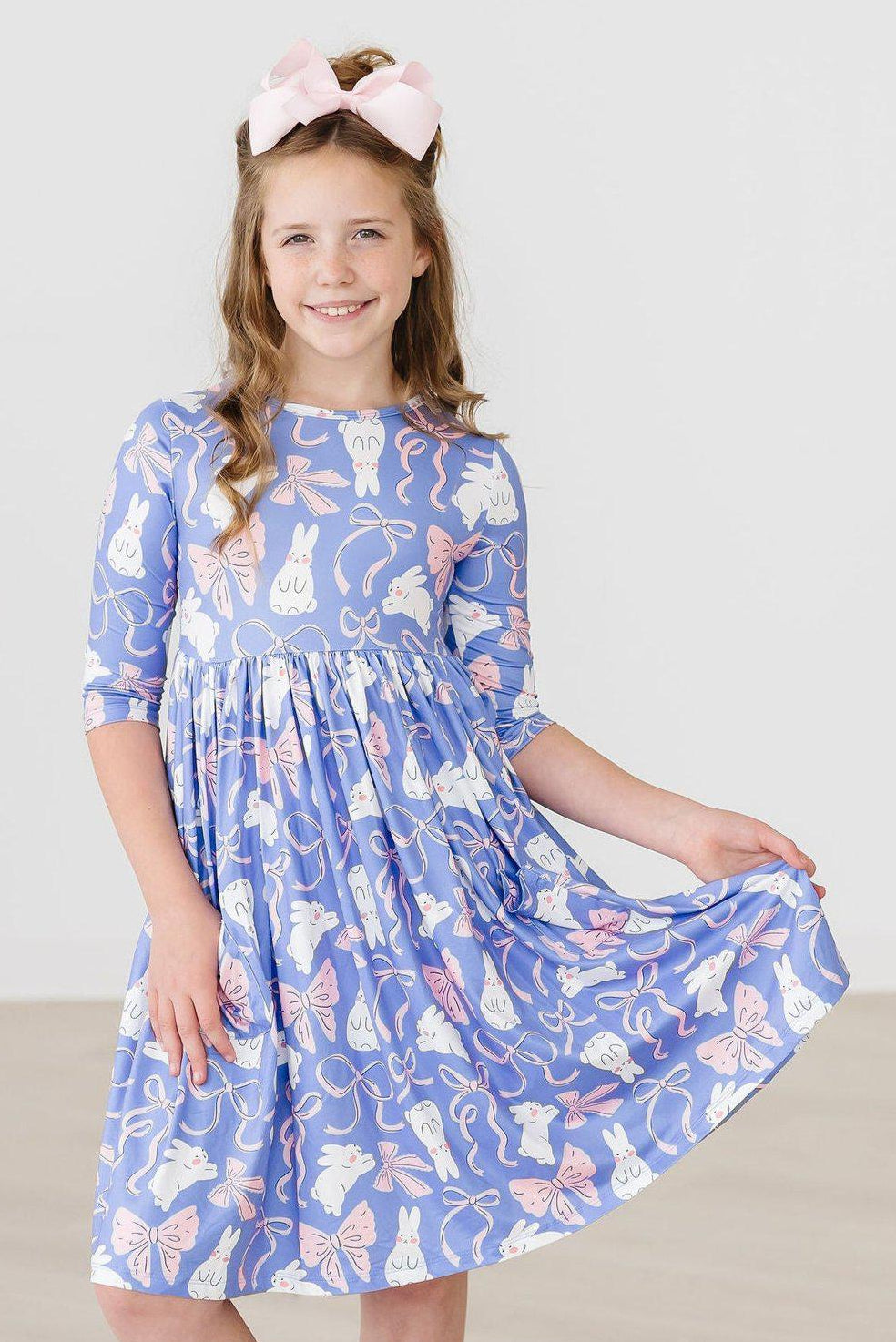 (V) Hop, Skip & Twirl 3/4 Sleeve Pocket Twirl Dress-Mila & Rose ®