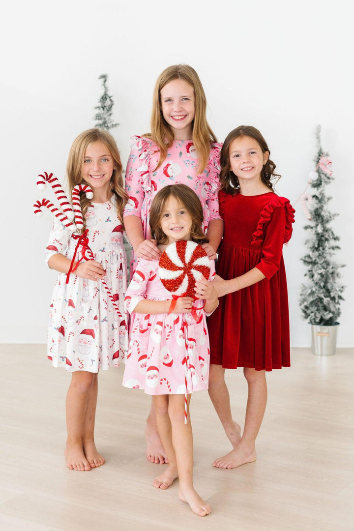 (V) Jingle Bells 3/4 Sleeve Pocket Twirl Dress-Mila & Rose ®