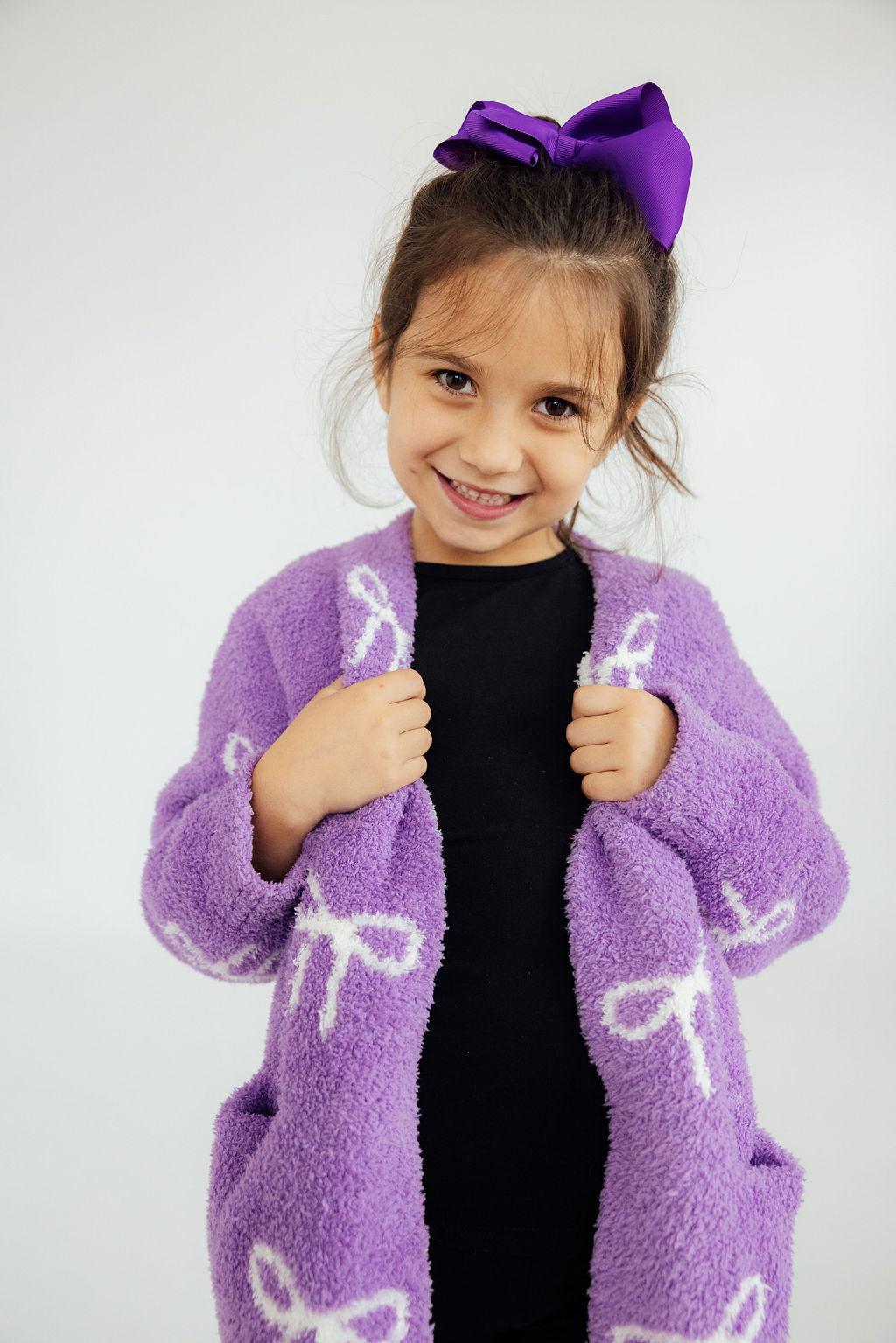 Lilac/Coconut Bow Cozy Cardigan | Mila & Rose