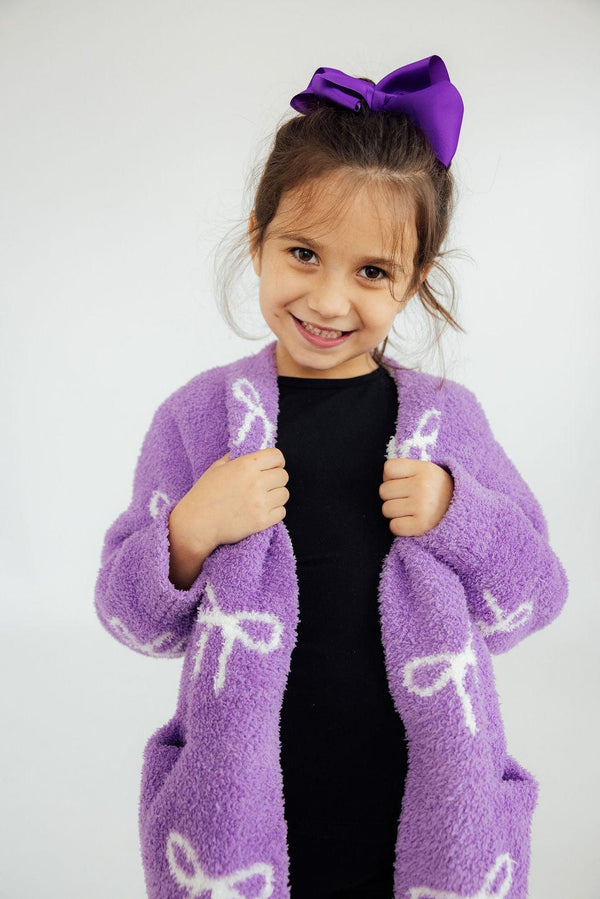 Lilac/Coconut Bow Cozy Cardigan | Mila & Rose
