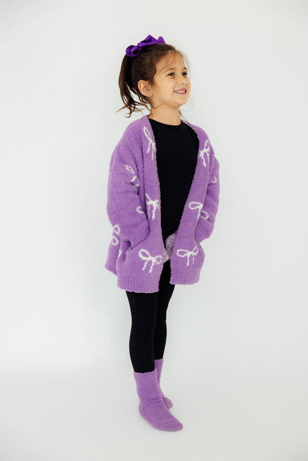 Lilac/Coconut Bow Cozy Cardigan | Mila & Rose