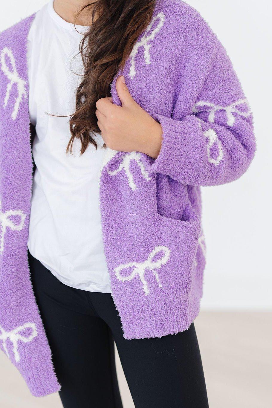 Lilac/Coconut Bow Cozy Cardigan | Mila & Rose