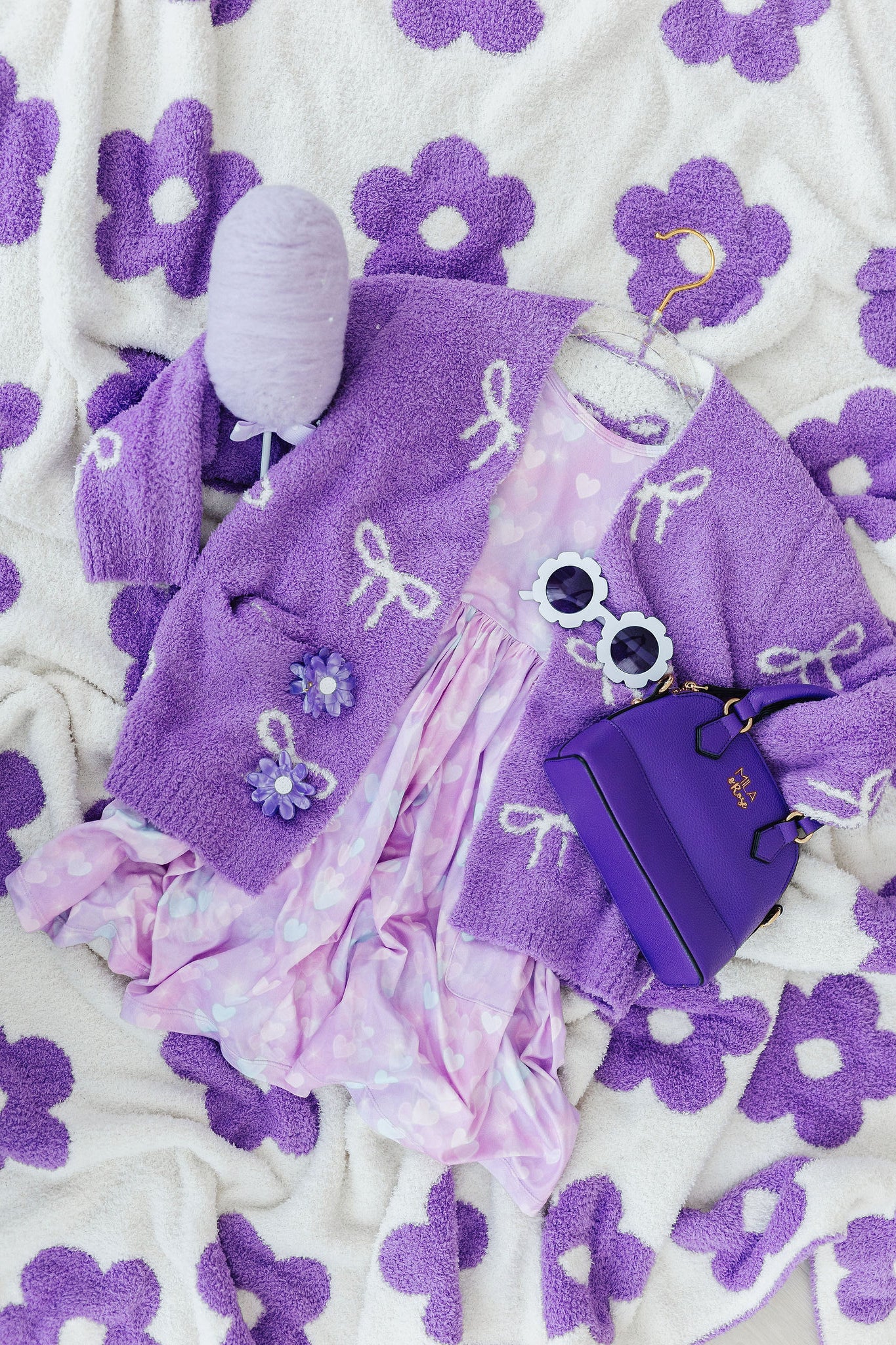 Lilac/Coconut Bow Cozy Cardigan | Mila & Rose