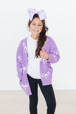 Lilac/Coconut Bow Cozy Cardigan | Mila & Rose