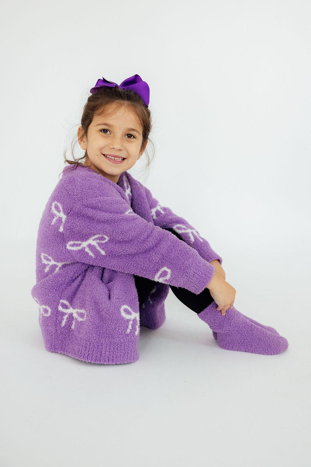 Lilac/Coconut Bow Cozy Cardigan-Mila & Rose ®