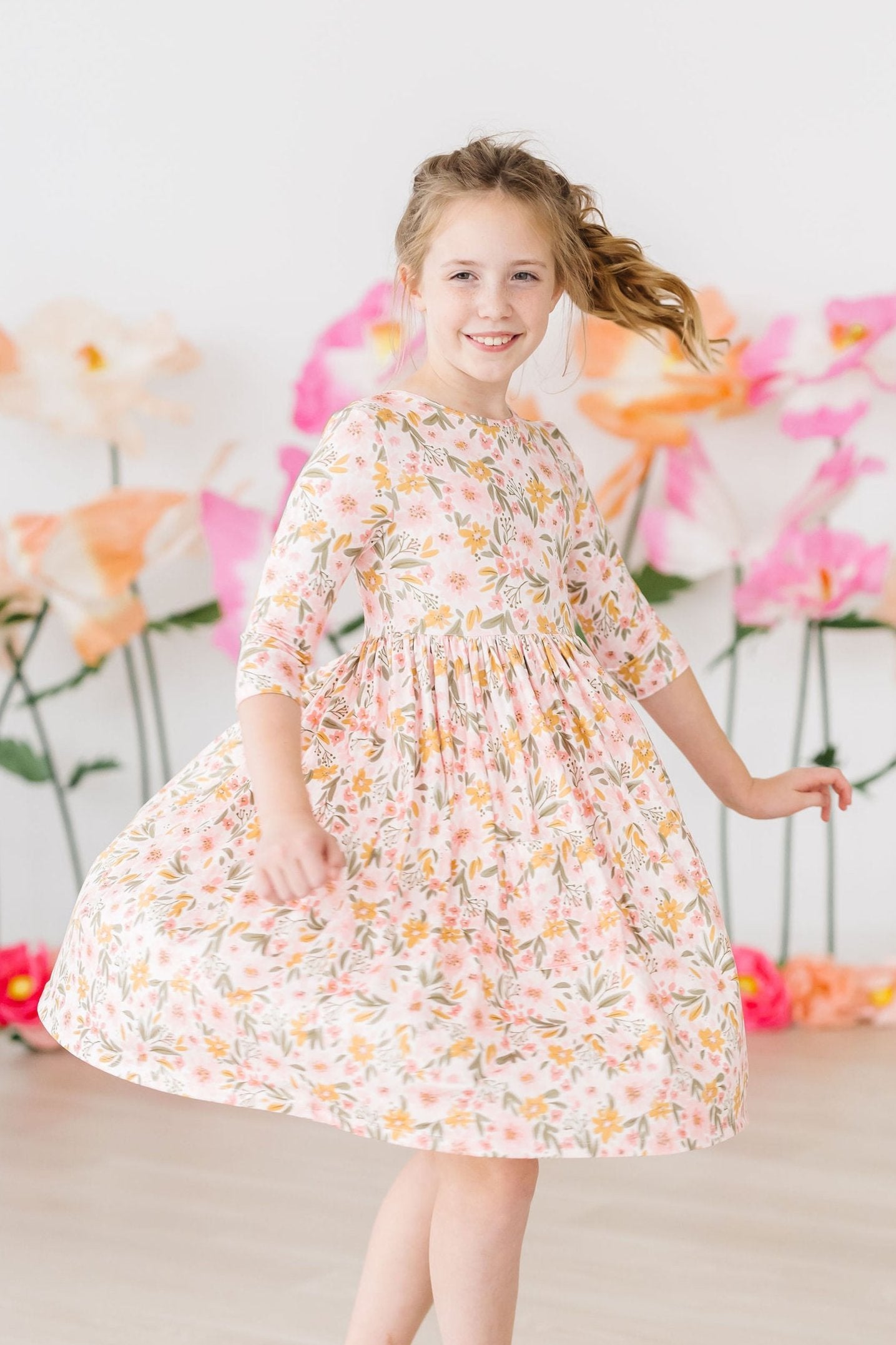 Pretty Peachy 3/4 Sleeve Pocket Twirl Dress | Mila & Rose Pretty Peachy 3/4 Sleeve Pocket Twirl Dress | Mila & Rose