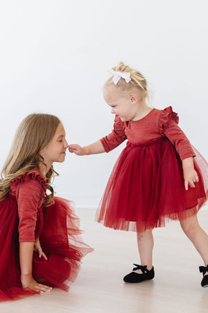 (V) Pumpkin Spice Shimmer 3/4 Sleeve Tutu Dress-Mila & Rose ®