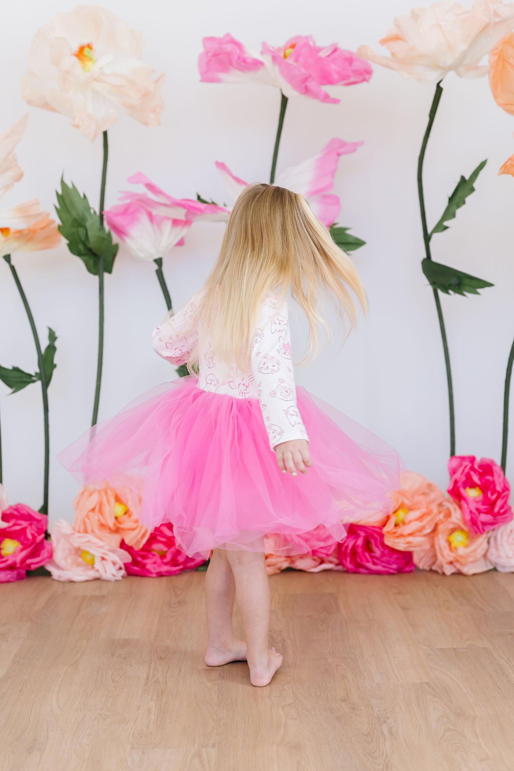 (V) Purr-fectly Pink L/S Tutu Dress-Mila & Rose ®