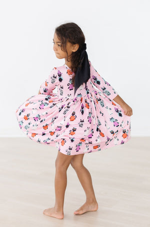(V) Purr-fectly Spooky 3/4 Sleeve Pocket Twirl Dress-Mila & Rose ®