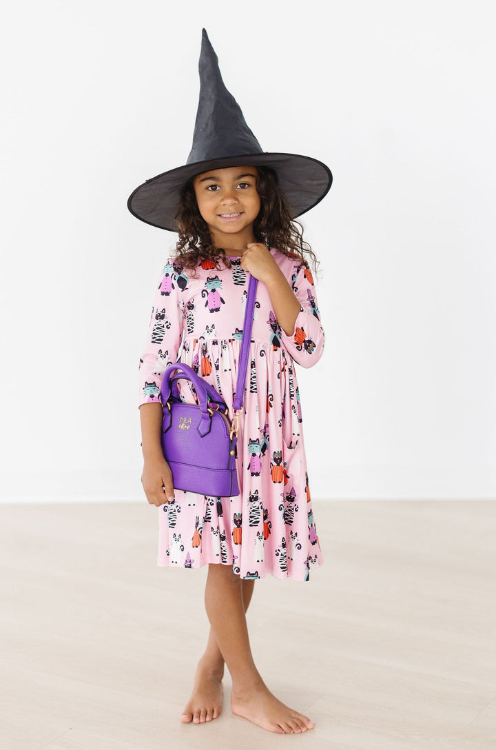 Purr-fectly Spooky 3/4 Sleeve Pocket Twirl Dress-Mila & Rose ®