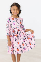 Purr-fectly Spooky 3/4 Sleeve Pocket Twirl Dress-Mila & Rose ®
