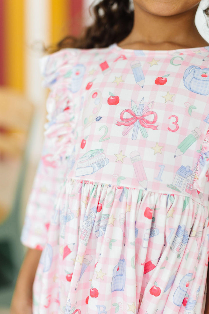 (V) School Days 3/4 Sleeve Ruffle Twirl Dress-Mila & Rose ®