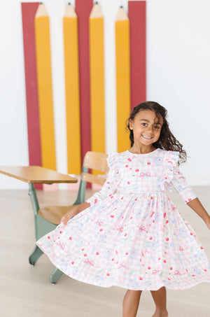 (V) School Days 3/4 Sleeve Ruffle Twirl Dress-Mila & Rose ®