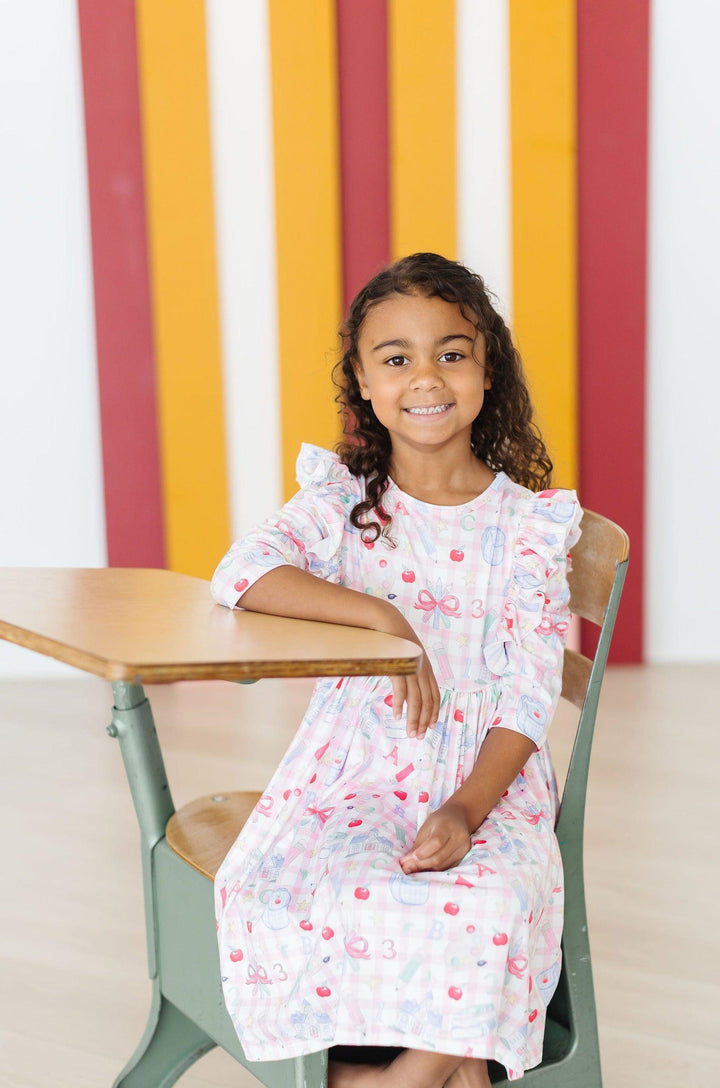 (V) School Days 3/4 Sleeve Ruffle Twirl Dress-Mila & Rose ®