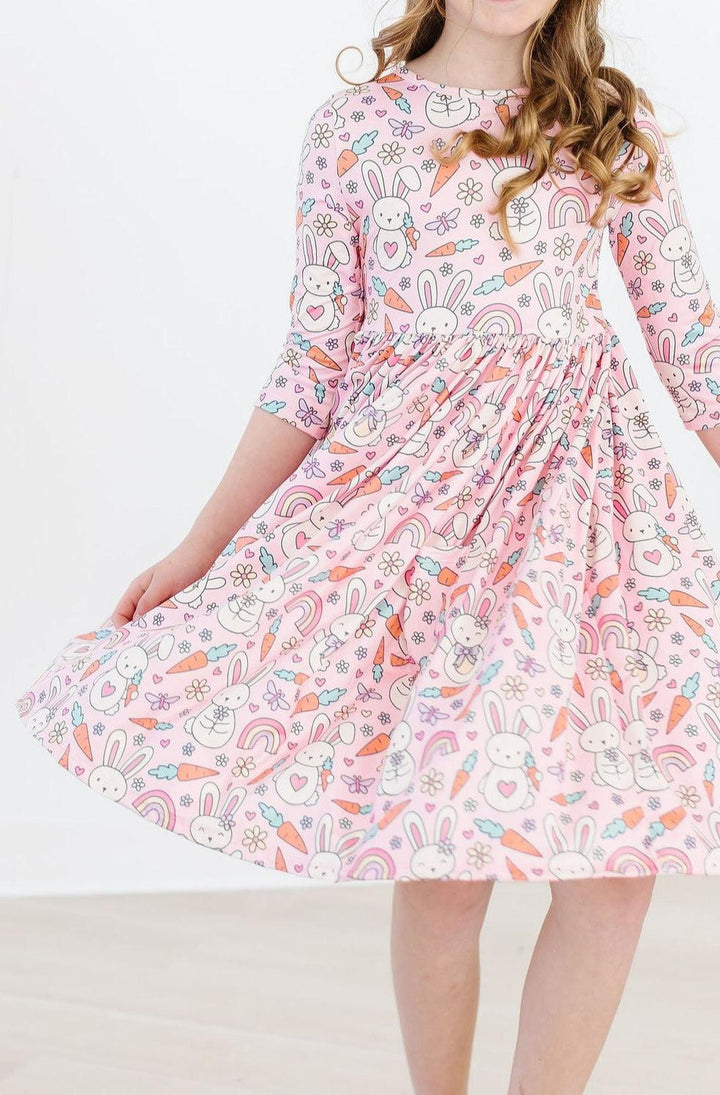 (V) Springtime Bunnies 3/4 Sleeve Pocket Twirl Dress-Mila & Rose ®