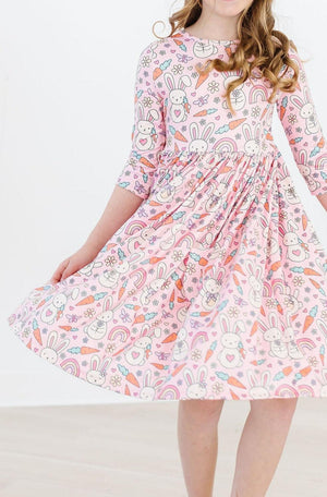 (V) Springtime Bunnies 3/4 Sleeve Pocket Twirl Dress-Mila & Rose ®