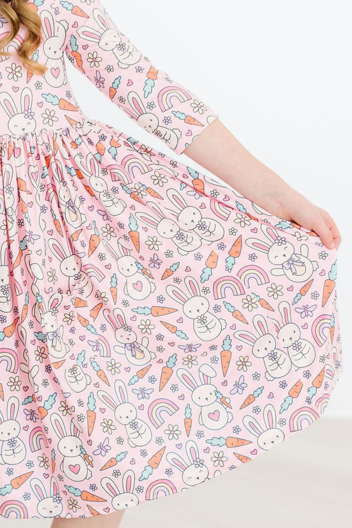 (V) Springtime Bunnies 3/4 Sleeve Pocket Twirl Dress-Mila & Rose ®