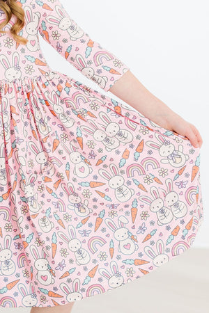 (V) Springtime Bunnies 3/4 Sleeve Pocket Twirl Dress-Mila & Rose ®