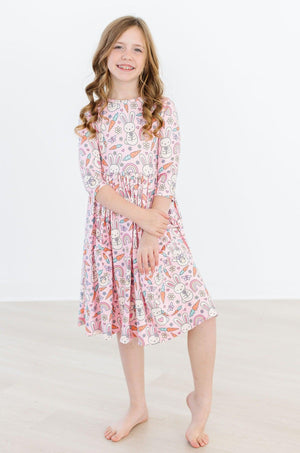 (V) Springtime Bunnies 3/4 Sleeve Pocket Twirl Dress-Mila & Rose ®