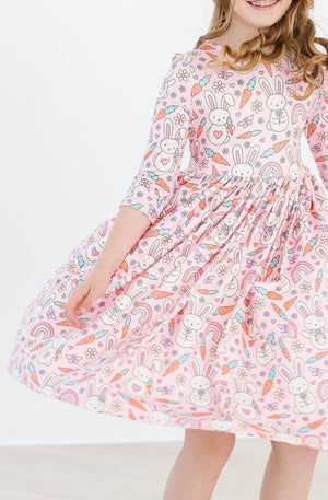 (V) Springtime Bunnies 3/4 Sleeve Pocket Twirl Dress-Mila & Rose ®