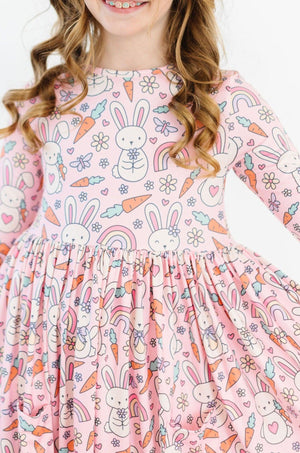 (V) Springtime Bunnies 3/4 Sleeve Pocket Twirl Dress-Mila & Rose ®
