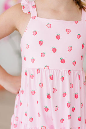 (V) Sweet Strawberries Ruffle Maxi Dress-Mila & Rose ®