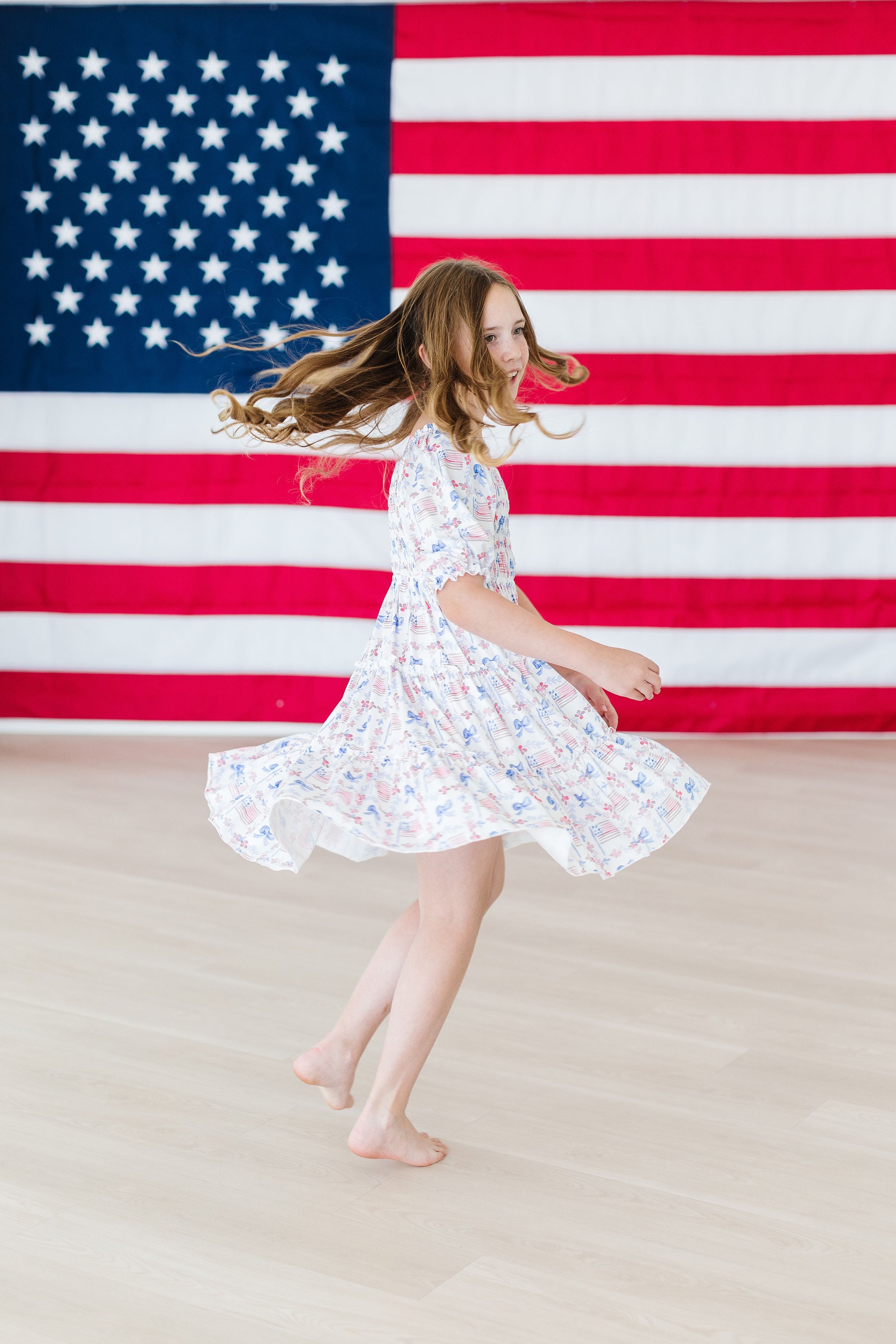 Vintage Flags Smocked Ruffle Dress | Mila & Rose Vintage Flags Smocked Ruffle Dress | Mila & Rose