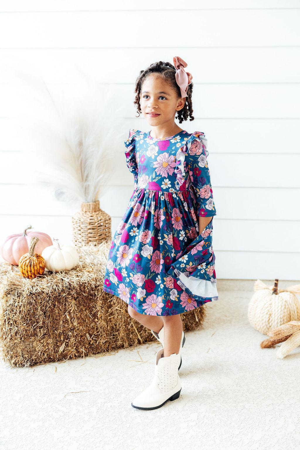 Vintage Garden 3/4 Sleeve Ruffle Twirl Dress | Mila & Rose Vintage Garden 3/4 Sleeve Ruffle Twirl Dress | Mila & Rose