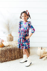 Vintage Garden 3/4 Sleeve Ruffle Twirl Dress-Mila & Rose ®