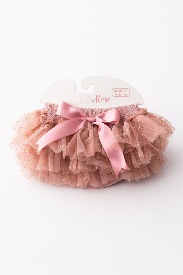 Vintage Pink & Gold Glitter Ruffle Tutu Bloomer-Mila & Rose ®
