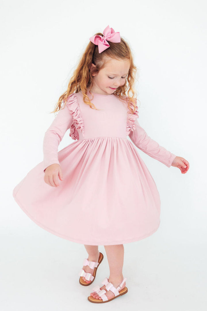 Vintage Pink L/S Ruffle Twirl Dress-Mila & Rose ®