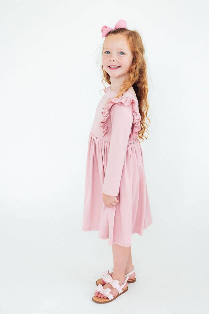 Vintage Pink L/S Ruffle Twirl Dress-Mila & Rose ®