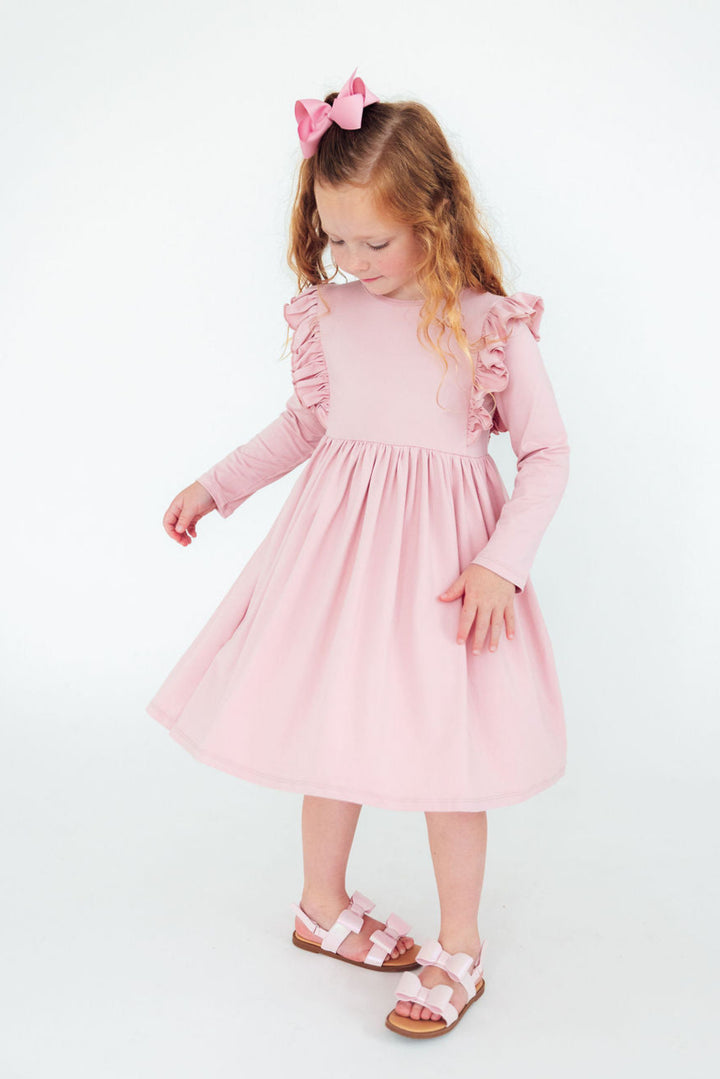 Vintage Pink L/S Ruffle Twirl Dress-Mila & Rose ®