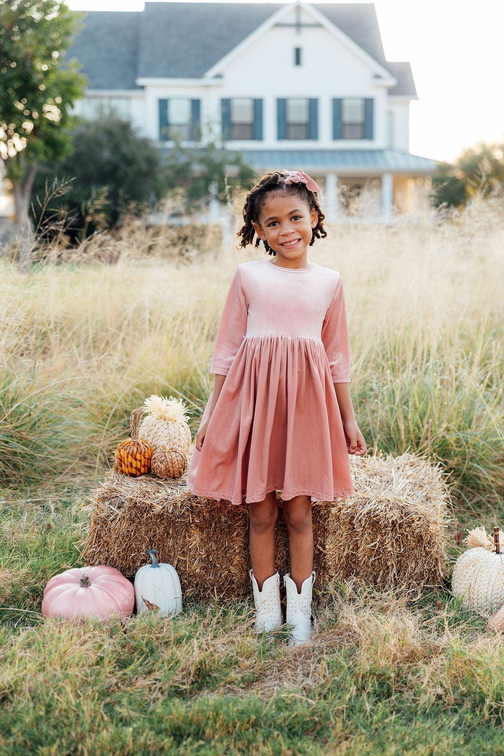 Vintage Pink Velvet Twirl Dress-Mila & Rose ®