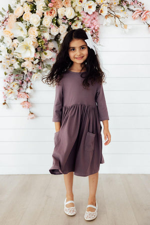 Vintage Violet 3/4 Sleeve Pocket Twirl Dress-Mila & Rose ®