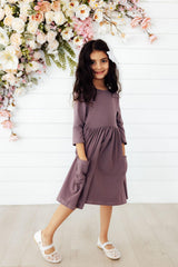 Vintage Violet 3/4 Sleeve Pocket Twirl Dress-Mila & Rose ®