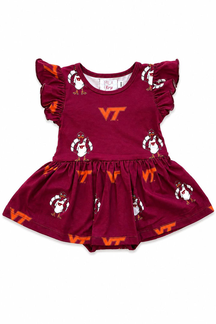 Virginia Tech Maroon Hokie S/S Flutter Twirl Bodysuit-Mila & Rose ®