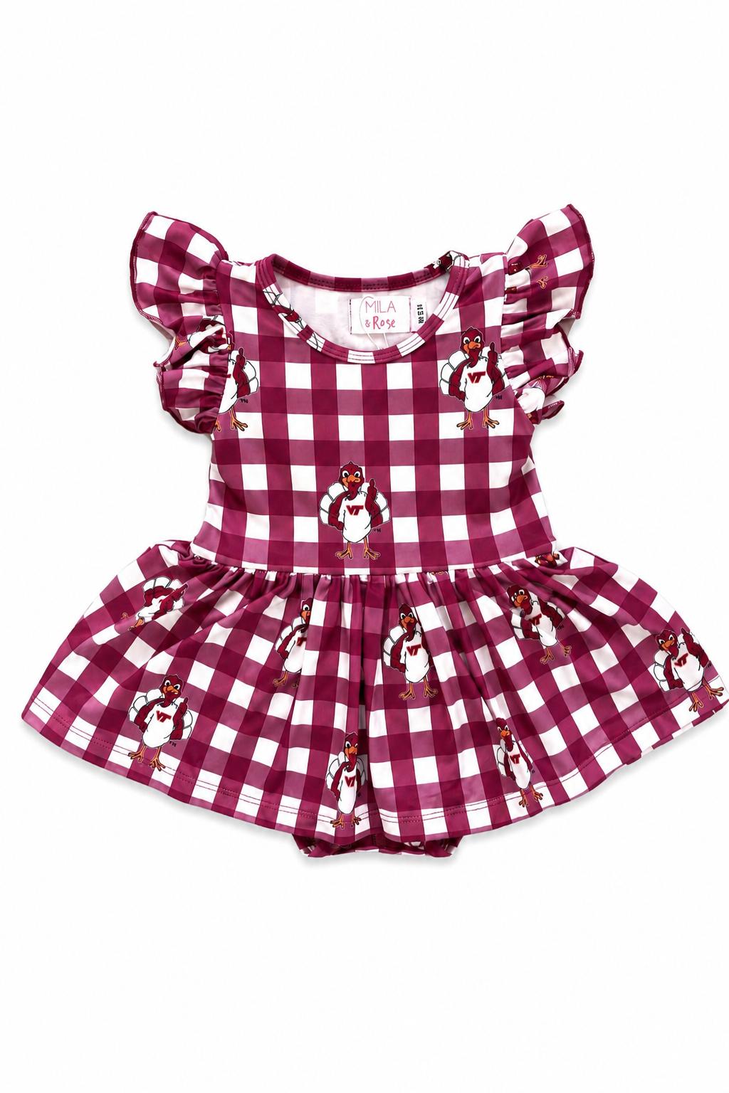 Virginia Tech Plaid Hokie S/S Flutter Twirl Bodysuit-Mila & Rose ®