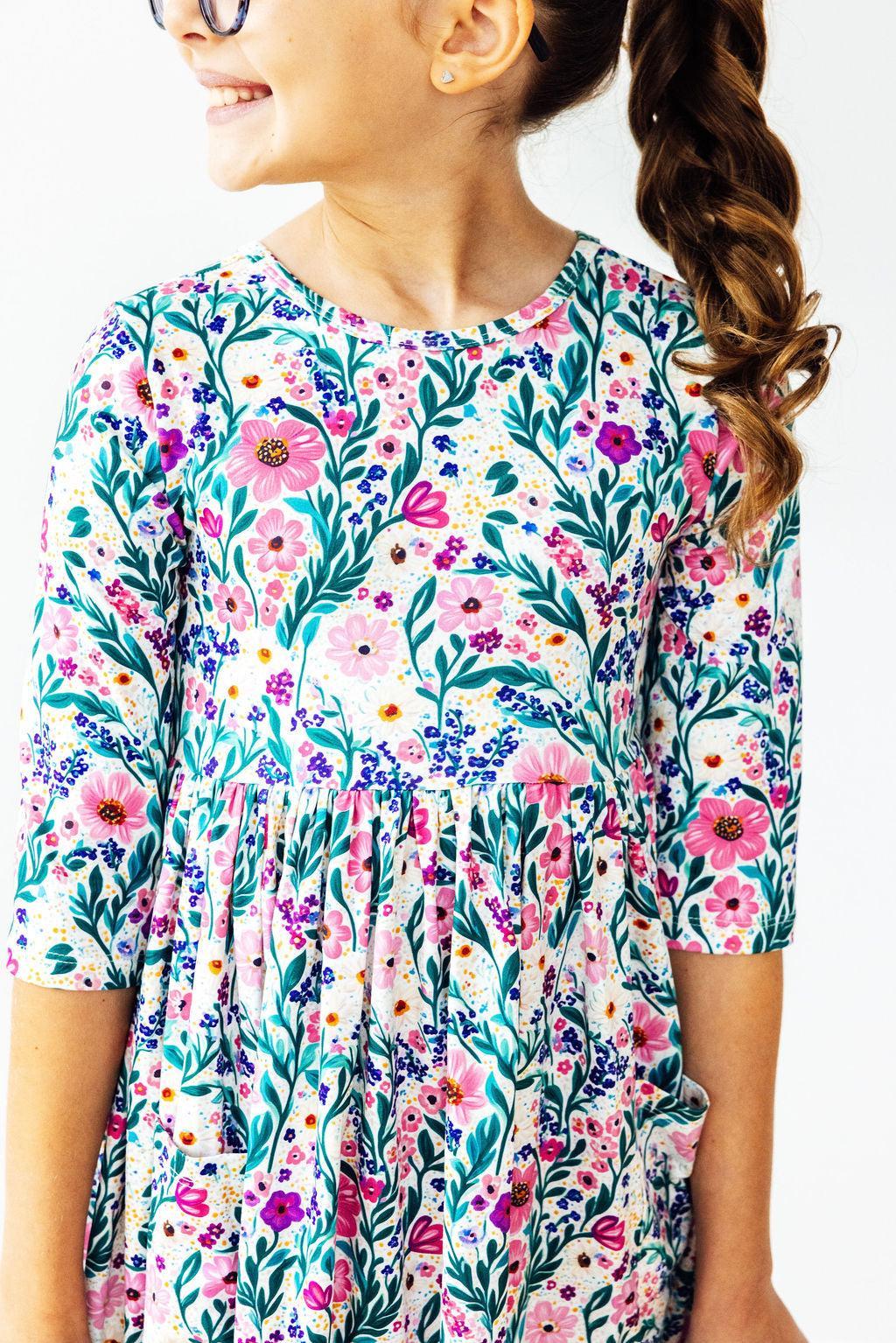 Vivid Garden 3/4 Sleeve Pocket Twirl Dress-Mila & Rose ®