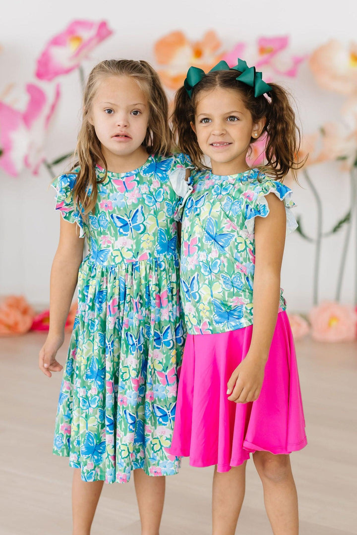 Watercolor Butterflies Flutter Sleeve Twirl Dress-Mila & Rose ®