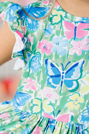 Watercolor Butterflies Flutter Sleeve Twirl Dress-Mila & Rose ®