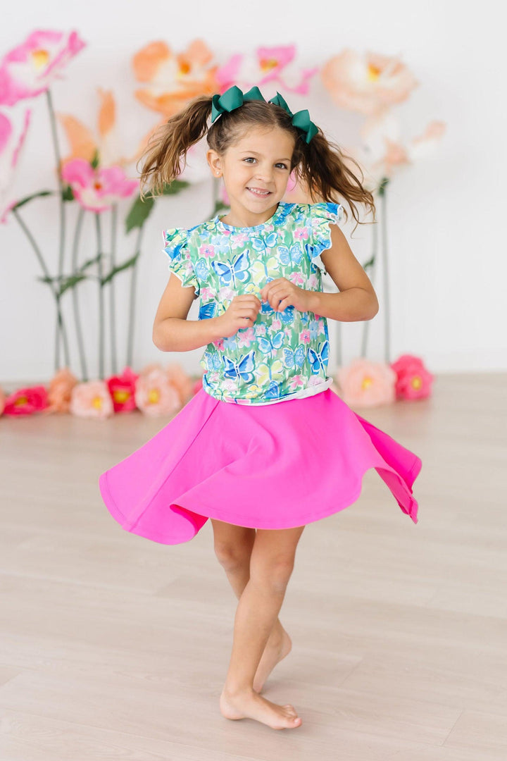 Watercolor Butterflies S/S Ruffle Tee-Mila & Rose ®